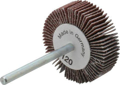 Value Collection - 1-3/16" Diam x 3/8" Face Width, Fine Aluminum Oxide Coated Mounted Flap Wheel - 1/8" Shank Mount, 120 Grit, X Weighted Cloth Backing, 30,000 Max RPM - Industrial Tool & Supply