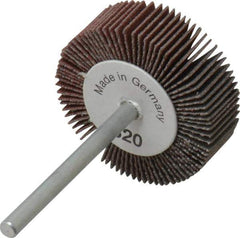 Value Collection - 1-3/16" Diam x 3/8" Face Width, Extra Fine Aluminum Oxide Coated Mounted Flap Wheel - 1/8" Shank Mount, 320 Grit, X Weighted Cloth Backing, 30,000 Max RPM - Industrial Tool & Supply