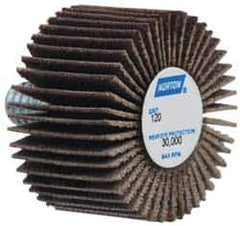 Norton - 1" Diam x 5/8" Face Width, Fine Aluminum Oxide Coated Mounted Flap Wheel - 1/4-20 Threaded Mount, 120 Grit, Cloth Backing, 30,000 Max RPM - Industrial Tool & Supply
