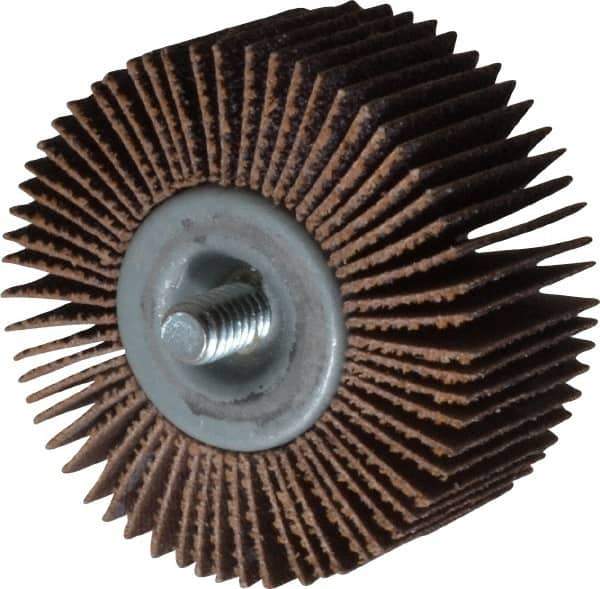 Norton - 2" Diam x 1" Face Width, Medium Aluminum Oxide Coated Mounted Flap Wheel - 1/4-20 Threaded Mount, 60 Grit, Cloth Backing, 23,000 Max RPM - Industrial Tool & Supply