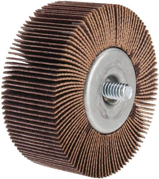 Norton - 2-1/2" Diam x 1" Face Width, Fine Aluminum Oxide Coated Mounted Flap Wheel - 1/4-20 Threaded Mount, 120 Grit, Cloth Backing, 23,000 Max RPM - Industrial Tool & Supply