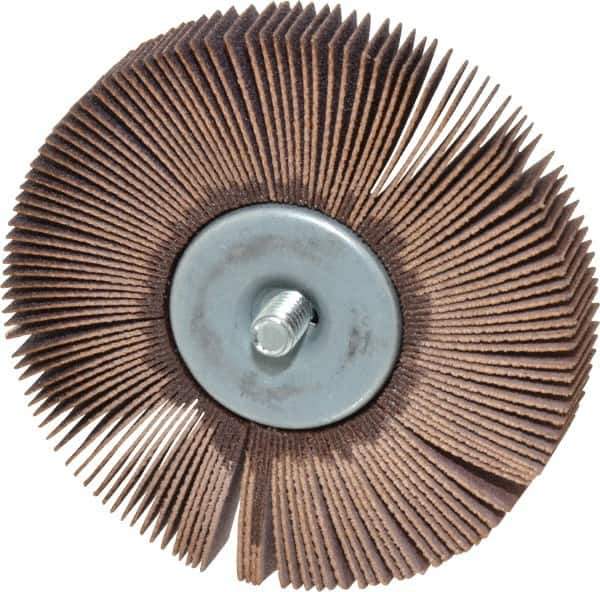Norton - 3" Diam x 1/2" Face Width, Fine Aluminum Oxide Coated Mounted Flap Wheel - 1/4-20 Threaded Mount, 120 Grit, Cloth Backing, 20,000 Max RPM - Industrial Tool & Supply