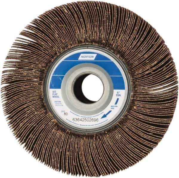 Norton - 6" Diam, 80 Grit Aluminum Oxide Unmounted Flap Wheel - 1" Hole, 3" Wide, Coated, Medium Grade, 6,200 Max RPM , Cloth Backing - Industrial Tool & Supply
