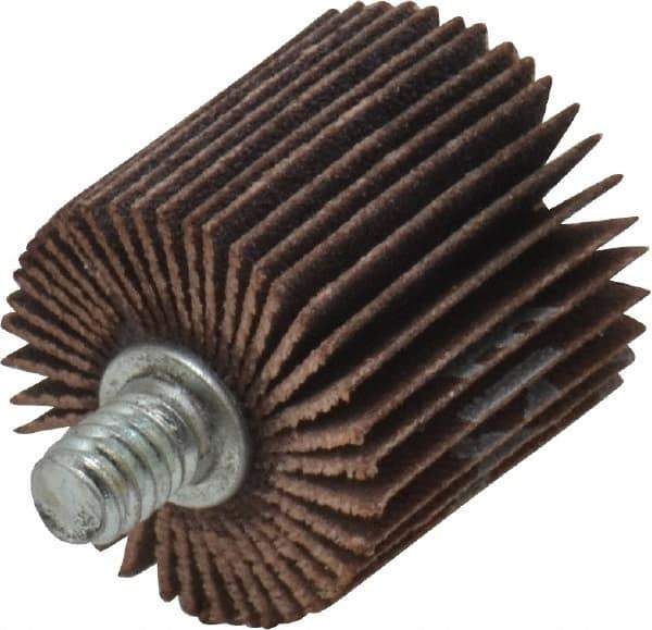 Norton - 1" Diam x 1" Face Width, Fine Aluminum Oxide Coated Mounted Flap Wheel - 1/4-20 Threaded Mount, 120 Grit, Cloth Backing, 30,000 Max RPM - Industrial Tool & Supply