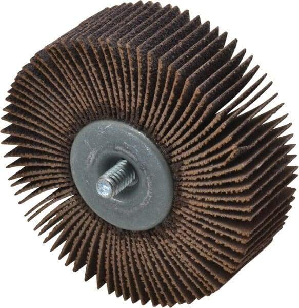 Norton - 3" Diam x 1" Face Width, Medium Aluminum Oxide Coated Mounted Flap Wheel - 1/4-20 Threaded Mount, 60 Grit, Cloth Backing, 20,000 Max RPM - Industrial Tool & Supply