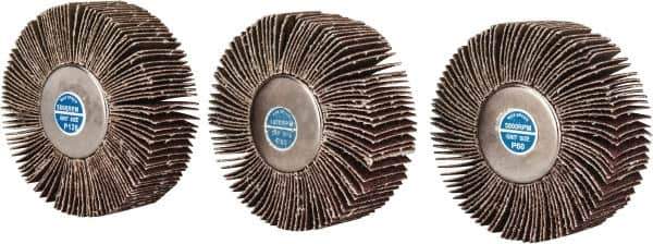 Value Collection - 3 Piece Abrasive Flap Sanding Wheel Kit - 60, 80 & 120 Grit, Medium & Fine Grade, 3" Diam x 1" Wide x 1/4" Shank Diam - Industrial Tool & Supply