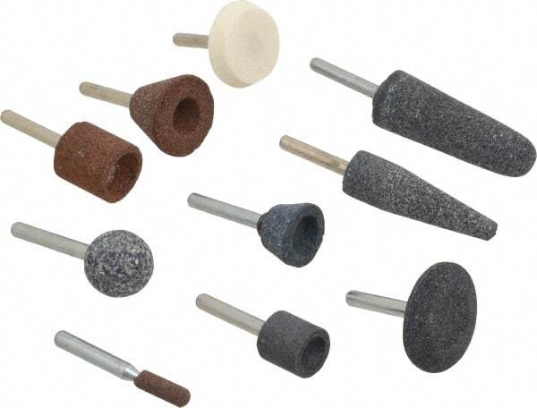 Grier Abrasives - 10 Piece Aluminum Oxide Vitrified Mounted Stone Abrasive Point Set - Includes Shapes A1, A24, A25, A3, A31, A32, A34, A36, A38 & A39 - Industrial Tool & Supply