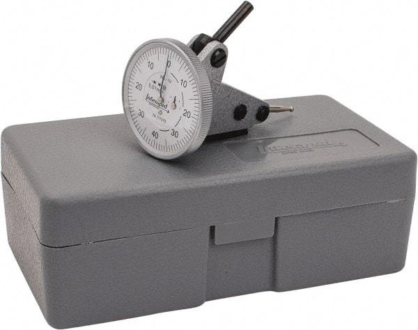 INTERAPID - 1.6 mm Range, 0.01 mm Dial Graduation, Vertical Dial Test Indicator - 1-1/2 Inch White Dial, 0-40-0 Dial Reading - Industrial Tool & Supply