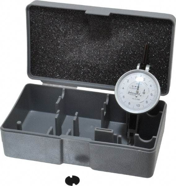INTERAPID - 0.4 mm Range, 0.002 mm Dial Graduation, Horizontal Dial Test Indicator - 1-1/2 Inch White Dial, 0-10-0 Dial Reading - Industrial Tool & Supply