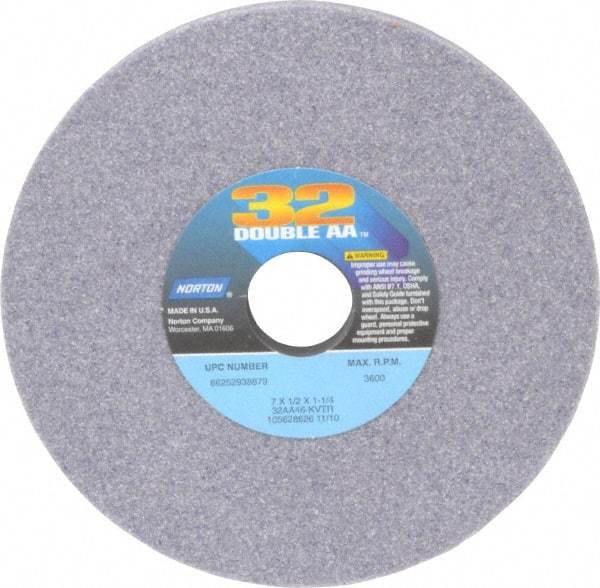 Norton - 7" Diam x 1-1/4" Hole x 1/2" Thick, K Hardness, 46 Grit Surface Grinding Wheel - Aluminum Oxide, Type 1, Coarse Grade, 3,600 Max RPM, Vitrified Bond, No Recess - Industrial Tool & Supply