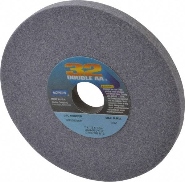 Norton - 7" Diam x 1-1/4" Hole x 1/2" Thick, J Hardness, 60 Grit Surface Grinding Wheel - Aluminum Oxide, Type 1, Medium Grade, 3,600 Max RPM, Vitrified Bond, No Recess - Industrial Tool & Supply