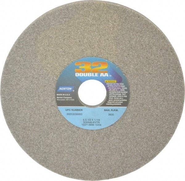 Norton - 8" Diam x 1-1/4" Hole x 1/2" Thick, K Hardness, 46 Grit Surface Grinding Wheel - Aluminum Oxide, Type 1, Coarse Grade, 3,600 Max RPM, Vitrified Bond, No Recess - Industrial Tool & Supply