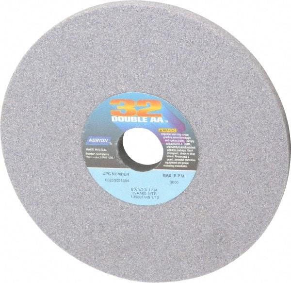 Norton - 8" Diam x 1-1/4" Hole x 1/2" Thick, I Hardness, 60 Grit Surface Grinding Wheel - Aluminum Oxide, Type 1, Medium Grade, 3,600 Max RPM, Vitrified Bond, No Recess - Industrial Tool & Supply