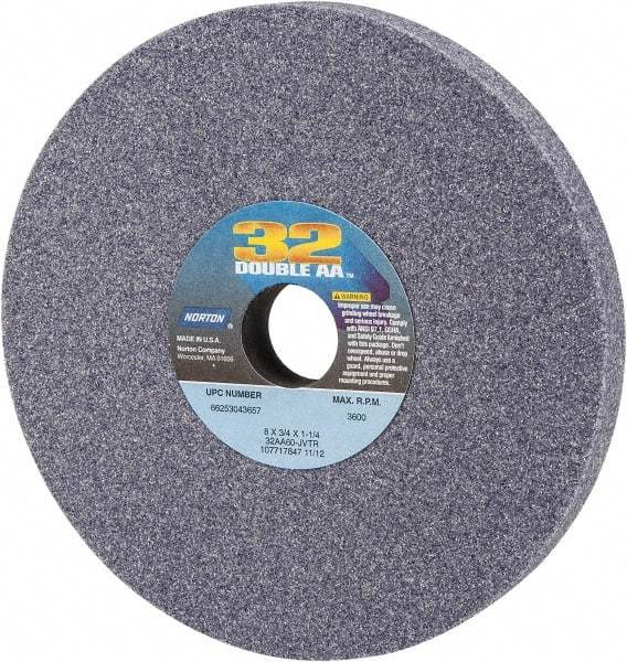 Norton - 8" Diam x 1-1/4" Hole x 3/4" Thick, J Hardness, 60 Grit Surface Grinding Wheel - Aluminum Oxide, Type 1, Medium Grade, 3,600 Max RPM, Vitrified Bond, No Recess - Industrial Tool & Supply