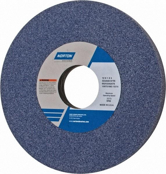 Norton - 12" Diam x 3" Hole x 1" Thick, I Hardness, 60 Grit Surface Grinding Wheel - Aluminum Oxide, Type 1, Medium Grade, 2,070 Max RPM, Vitrified Bond, No Recess - Industrial Tool & Supply