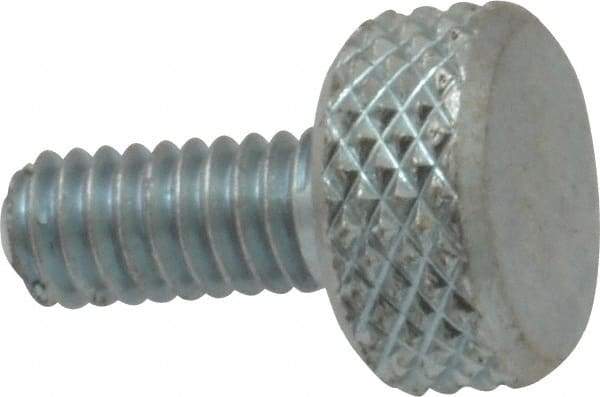 Electro Hardware - #8-32 Knurled Shoulderless Brass Thumb Screw - 9/16" OAL, 3/8" Head Diam x 3/16" Head Height, Zinc-Plated Finish - Industrial Tool & Supply