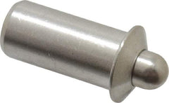 Vlier - 0.786" Body Len x 3/8" Body Diam, 0.234" Plunger Diam, 5 Lb Init to 14 Lb Final End Force, 0.786" Len Under Flange, Stainless Steel Press Fit Spring Plunger - 1/2" Flange Diam, 0.096" Flange Thickness, 0.882" Plunger Len, 3/16" Plunger Projection - Industrial Tool & Supply