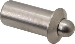 Vlier - 1.1" Body Len x 1/2" Body Diam, 0.332" Plunger Diam, 4 Lb Init to 9 Lb Final End Force, 1.1" Len Under Flange, Stainless Steel Press Fit Spring Plunger - 11/16" Flange Diam, 0.134" Flange Thickness, 1.234" Plunger Len, 1/4" Plunger Projection - Industrial Tool & Supply