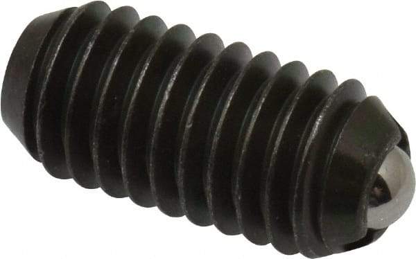 Vlier - 3/8-16, 0.188" Ball Diam, 0.8" Body Length, 0.048" Max Ball Reach, Threaded Ball Plunger - Steel Body, Stainless Steel Ball, 5 Lb Initial End Force, 10 Lb Final End Force - Industrial Tool & Supply