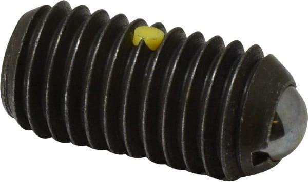 Vlier - 5/8-11, 0.375" Ball Diam, 1.25" Body Length, 0.096" Max Ball Reach, Threaded Ball Plunger - Steel Body, Stainless Steel Ball, 9 Lb Initial End Force, 18 Lb Final End Force, Locking Element - Industrial Tool & Supply