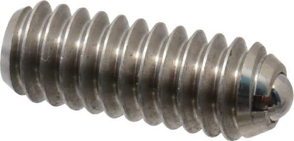 Vlier - 1/4-20, 0.125" Ball Diam, 0.675" Body Length, 0.035" Max Ball Reach, Threaded Ball Plunger - Stainless Steel Body, Stainless Steel Ball, 3 Lb Initial End Force, 7 Lb Final End Force - Industrial Tool & Supply
