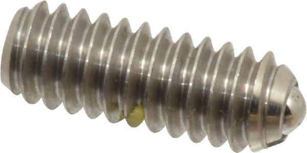 Vlier - 1/4-20, 0.125" Ball Diam, 0.675" Body Length, 0.035" Max Ball Reach, Threaded Ball Plunger - Stainless Steel Body, Stainless Steel Ball, 3 Lb Initial End Force, 7 Lb Final End Force, Locking Element - Industrial Tool & Supply
