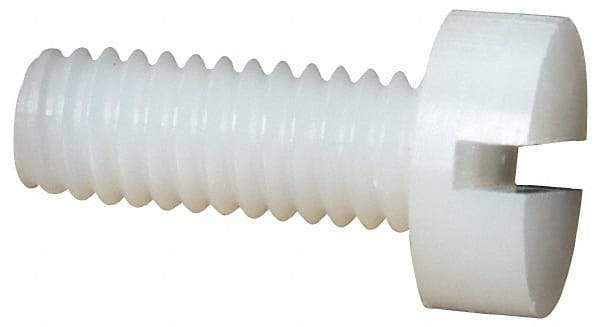 Made in USA - M4x0.70 Metric Coarse, 10mm Length Under Head Slotted Drive Machine Screw - Cheese Head, Grade 6/6 Nylon, Uncoated, Without Washer - Industrial Tool & Supply