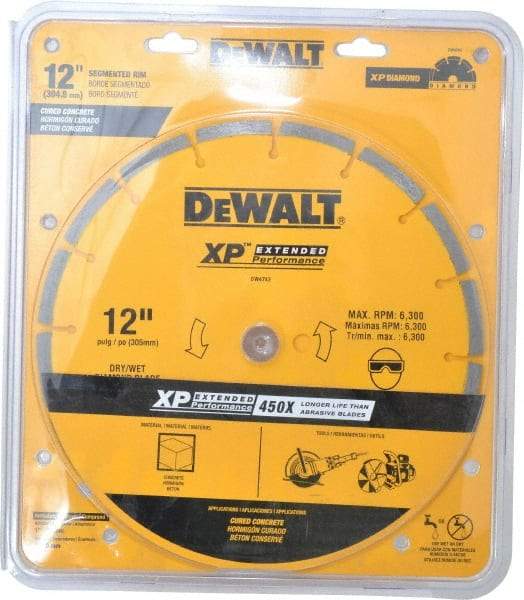 DeWALT - 12" Diam, 1" Arbor Hole Diam, Wet & Dry Cut Saw Blade - Diamond-Tipped, Standard Round Arbor - Industrial Tool & Supply