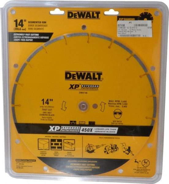 DeWALT - 14" Diam, 1" Arbor Hole Diam, Wet & Dry Cut Saw Blade - Diamond-Tipped, General Purpose Action, Standard Round Arbor - Industrial Tool & Supply