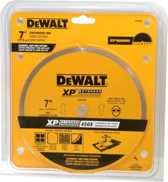 DeWALT - 7" Diam, 5/8" Arbor Hole Diam, Wet & Dry Cut Saw Blade - Diamond-Tipped, Standard Round Arbor - Industrial Tool & Supply