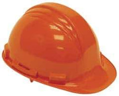 North - ANSI Type I, Class E Rated, 4-Point, Pin Lock Adjustment Hard Hat - One Size Fits Most, Orange, Standard Brim - Industrial Tool & Supply
