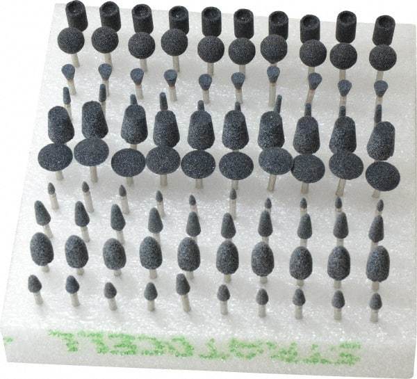 Grier Abrasives - 100 Piece Aluminum Oxide Vitrified Mounted Stone Abrasive Point Set - Includes Shapes B44, B52, B53, B55, B71, B91, B97, B105, B121 & B132 - Industrial Tool & Supply