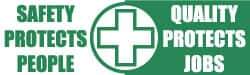 NMC - Safety Protects People - Quality Protects Jobs, 120 Inch Long x 36 Inch High, Safety Banner with Graphic - Graphic Shows Recycling Symbol, Polyethylene, English, Printed on 1 Side - Industrial Tool & Supply