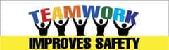 NMC - Teamwork Improves Safety, 120 Inch Long x 36 Inch High, Safety Banner with Graphic - Graphic Shows Planet Earth, Polyethylene, English, Printed on 1 Side - Industrial Tool & Supply