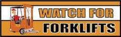 NMC - Watch for Forklifts, 120 Inch Long x 36 Inch High, Safety Banner with Graphic - Graphic Shows Recycling Symbol, Polyethylene, English, Printed on 1 Side - Industrial Tool & Supply