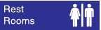 NMC - Rest Rooms, 10" Wide x 3" High, Plastic Sign - English, White on Blue, Wall Mount - Industrial Tool & Supply