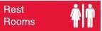 NMC - Rest Rooms, 10" Wide x 3" High, Plastic Sign - English, White on Red, Wall Mount - Industrial Tool & Supply