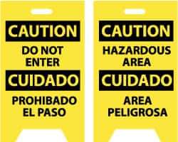 NMC - Caution - Do Not Enter, Caution - Hazardous Area, 12" Wide x 19" High, Plastic Floor Sign - English/Spanish, A-Frame, Black on Yellow, For Security & Admittance - Industrial Tool & Supply