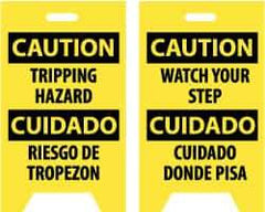 NMC - Caution - Tripping Hazard, Caution - Watch Your Step, 12" Wide x 19" High, Plastic Floor Sign - English/Spanish, A-Frame, Black on Yellow, For Accident Prevention - Industrial Tool & Supply