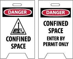 NMC - Danger - Confined Space, Danger - Confined Space - Enter by Permit Only, 12" Wide x 19" High, Plastic Floor Sign - A-Frame, Red & Black on White, For Accident Prevention - Industrial Tool & Supply