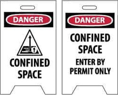 NMC - Danger - Confined Space, Danger - Confined Space - Enter by Permit Only, 12" Wide x 19" High, Plastic Floor Sign - A-Frame, Red & Black on White, For Accident Prevention - Industrial Tool & Supply