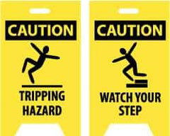 NMC - Caution - Tripping Hazard, Caution - Watch Your Step, 12" Wide x 19" High, Plastic Floor Sign - A-Frame, Black on Yellow, For Accident Prevention - Industrial Tool & Supply