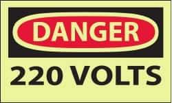 NMC - Accident Prevention Label, Header: DANGER - Legend: Danger - 220 Volts, English, Red & Black & Yellow, 5" Long x 3" High, Sign Muscle Finish - Industrial Tool & Supply