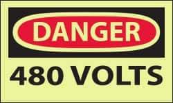 NMC - Accident Prevention Label, Header: DANGER - Legend: Danger - 480 Volts, English, Red & Black & Yellow, 5" Long x 3" High, Sign Muscle Finish - Industrial Tool & Supply