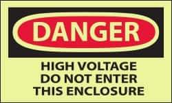 NMC - Accident Prevention Label, Header: DANGER - Legend: Danger - High Voltage - Do Not Enter This Enclosure, English, Red & Black & Yellow, 5" Long x 3" High, Sign Muscle Finish - Industrial Tool & Supply