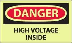 NMC - Accident Prevention Label, Header: DANGER - Legend: Danger - High Voltage Inside, English, Red & Black & Yellow, 5" Long x 3" High, Sign Muscle Finish - Industrial Tool & Supply