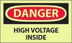 NMC - Accident Prevention Label, Header: DANGER - Legend: Danger - High Voltage Inside, English, Red & Black & Yellow, 5" Long x 3" High, Sign Muscle Finish - Industrial Tool & Supply