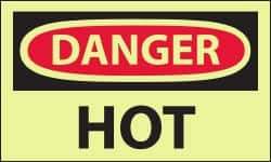 NMC - Hazardous Materials Label, Header: DANGER - Legend: Danger - Hot, English, Red & Black & Yellow, 5" Long x 3" High, Sign Muscle Finish - Industrial Tool & Supply