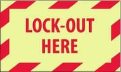 NMC - Accident Prevention Label - Legend: Lock-Out Here, English, Red on White, 5" Long x 3" High, Sign Muscle Finish - Industrial Tool & Supply