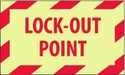 NMC - Accident Prevention Label - Legend: Lock-Out Point, English, Red on Yellow, 5" Long x 3" High, Sign Muscle Finish - Industrial Tool & Supply